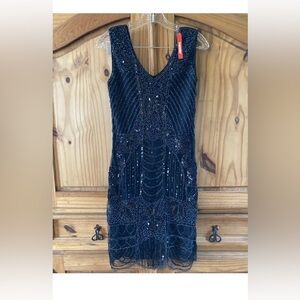 Women’s Kayamiya black beaded sequins sleeveless fitted dress size S - NWT
